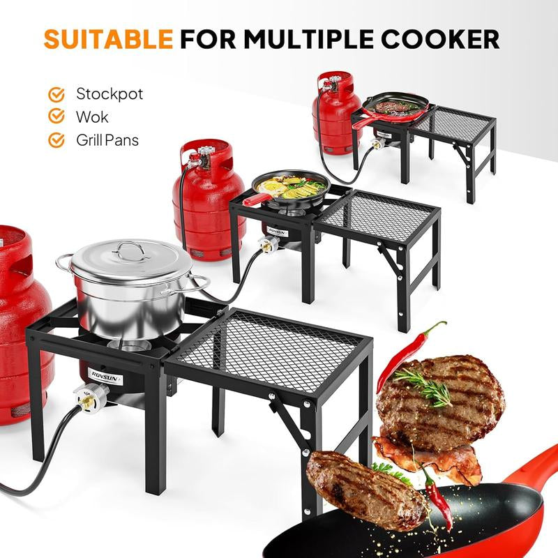 ROVSUN 100,000 BTU Propane Stove with Foldable Side Shelf, Single Burner Gas Stove for Outdoor Cooking with Regulator, Perfect for Camping, Tailgating, Turkey Frying, Seafood Boiling & Home Brewing