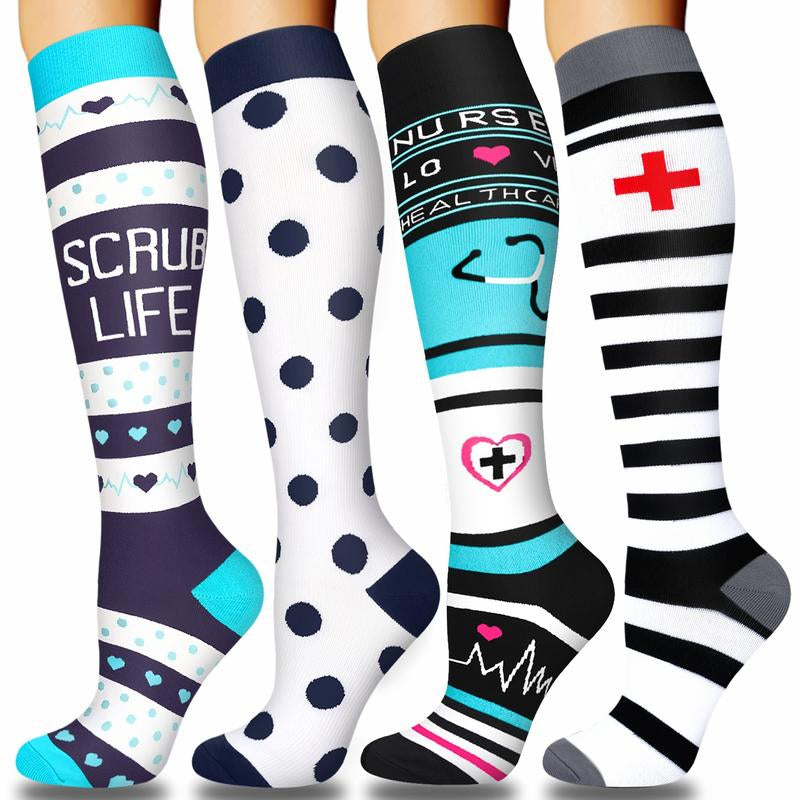 Tinylemon 4 Pairs Halloween Compression Socks for Women Men Best for Running Athletic Nursing Activities Enhance Circulation Support