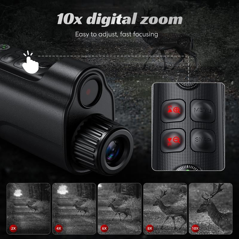 CIGMAN Infrared Digital Monocular Night Vision Goggles, 2 "Ultra HD Screen, 128G TF Card, Black, Compass, 10X Magnification, for Hunting and Night Vision, Birthday Gift,Gift for Man