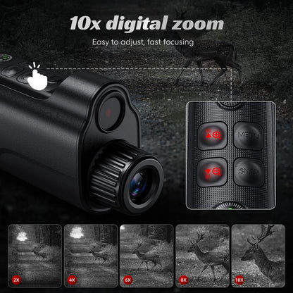 CIGMAN Infrared Digital Monocular Night Vision Goggles, 2 "Ultra HD Screen, 128G TF Card, Black, Compass, 10X Magnification, for Hunting and Night Vision, Birthday Gift,Gift for Man