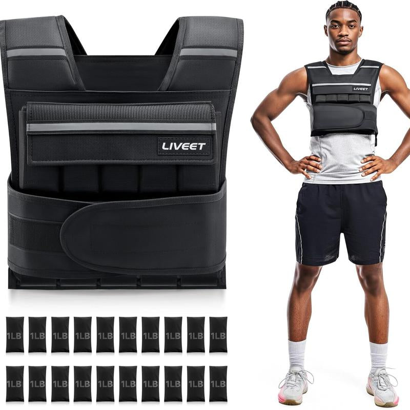 【Septemberrestock】Liveet Adjustable Iron Sand Weighted Vest for Men Women, 20Lb 30Lb 45Lb 60Lb Weight Vest with Removable Weights, Heavy Duty Running Vest with Reflective Strips for Walking Strength Training Calisthenics,Bone Health, Core & Posture Boost
