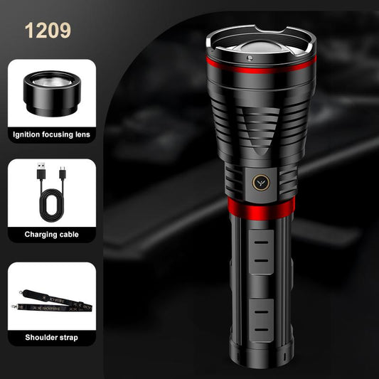 SKYFIRE Model 1209 – 2800 Lumen Rechargeable LED Flashlight, Ultra-Bright, 3 Lighting Modes, Waterproof, with Shoulder Strap – Ideal for Camping, Emergency, Hiking, and Outdoor Use