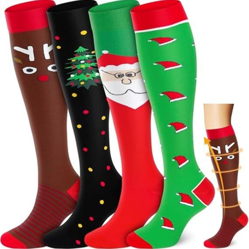 Tinylemon 4 Pairs Halloween Compression Socks for Women Men Best for Running Athletic Nursing Activities Enhance Circulation Support