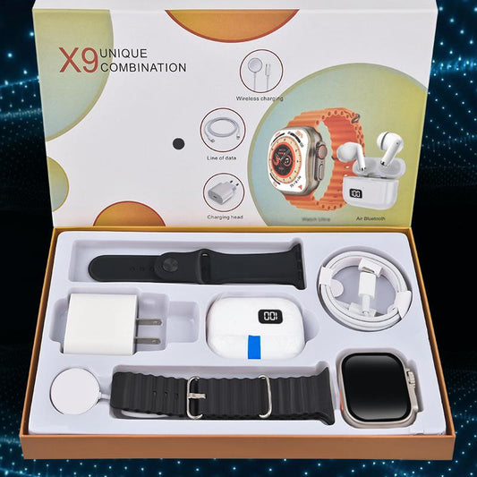 6-In-1 Smartwatch Kit: Smartwatch, Bluetooth Headphones, 20W Fast Charger, Type-C Fast-Charging Cable, Adapter, and Audio Support—Compact and Portable. Headphone Device.