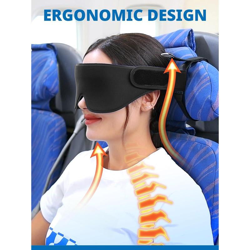 Airplane Head Strap 3D Eye Mask Travel Pillow Alternative for Long Flight 360° Support Sleep Hold Stop Bobblehead Ultra-Compact Lightweight Black