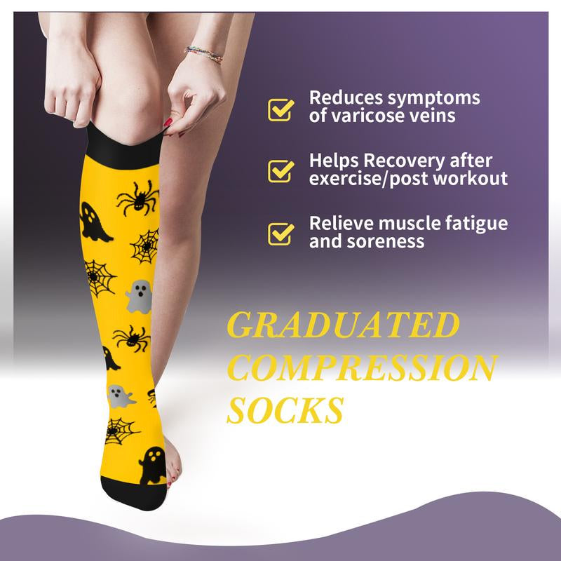 Tinylemon 4 Pairs Halloween Compression Socks for Women Men Best for Running Athletic Nursing Activities Enhance Circulation Support