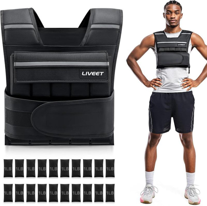 【Septemberrestock】Liveet Adjustable Iron Sand Weighted Vest for Men Women, 20Lb 30Lb 45Lb 60Lb Weight Vest with Removable Weights, Heavy Duty Running Vest with Reflective Strips for Walking Strength Training Calisthenics,Bone Health, Core & Posture Boost