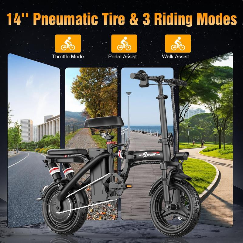 【Get It for $100 Less than Amazon!】Azhar Z8 BIKE | Peak 1200W | 25MPH | 14" Pneumatic Tires | 22-40 Mile Range L Rear Disc Brake L Foldable L Two Seats