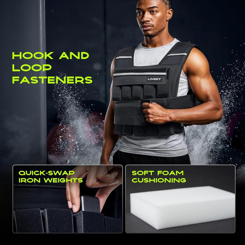 【Septemberrestock】Liveet Adjustable Iron Sand Weighted Vest for Men Women, 20Lb 30Lb 45Lb 60Lb Weight Vest with Removable Weights, Heavy Duty Running Vest with Reflective Strips for Walking Strength Training Calisthenics,Bone Health, Core & Posture Boost