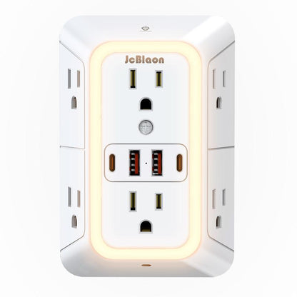 Wall Charger, Surge Protector, 6 Outlet Extender with 4 USB Charging Ports 3-Sided 1050J Power Strip Multi Plug Adapter Spaced for Home Travel Office