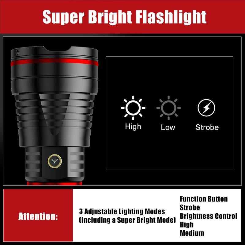 SKYFIRE Model 1209 – 2800 Lumen Rechargeable LED Flashlight, Ultra-Bright, 3 Lighting Modes, Waterproof, with Shoulder Strap – Ideal for Camping, Emergency, Hiking, and Outdoor Use