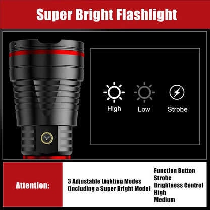 SKYFIRE Model 1209 – 2800 Lumen Rechargeable LED Flashlight, Ultra-Bright, 3 Lighting Modes, Waterproof, with Shoulder Strap – Ideal for Camping, Emergency, Hiking, and Outdoor Use