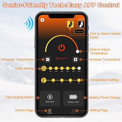 Heated Socks Rechargeable with 2* 8000Mah Batteries for Men Women, App & Battery Control, Washable, Perfect for Skiing, Hiking, Hunting and Outdoor Work