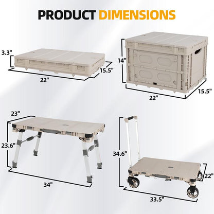 10-In-1 Folding Utility Cart，Portable Camping Table，Multifunctional Outdoor and Indoor Organizer Boxes，Adjustable Folding Trolley，With 2 Crates & 360 Swivel Wheels，For Teachers,Shopping,Warehouse,Office,Beach, Picnic, Camping and Cosmetic Storage