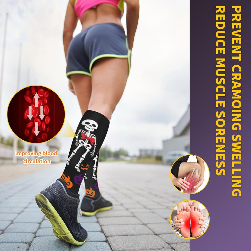 Tinylemon 4 Pairs Halloween Compression Socks for Women Men Best for Running Athletic Nursing Activities Enhance Circulation Support