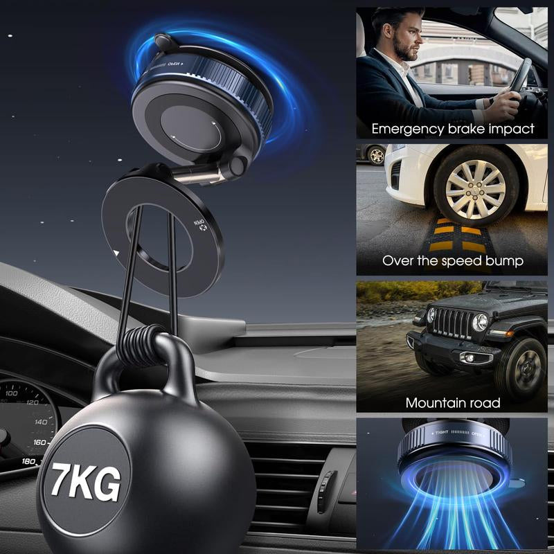 360 Magnetic Phone Holder Car, Foldable and Retractable Hands-Free Suction Cup Phone Mount for Car/Gym/Mirror/Smooth Surface, Compatible with Iphone 15/16/17 Promax