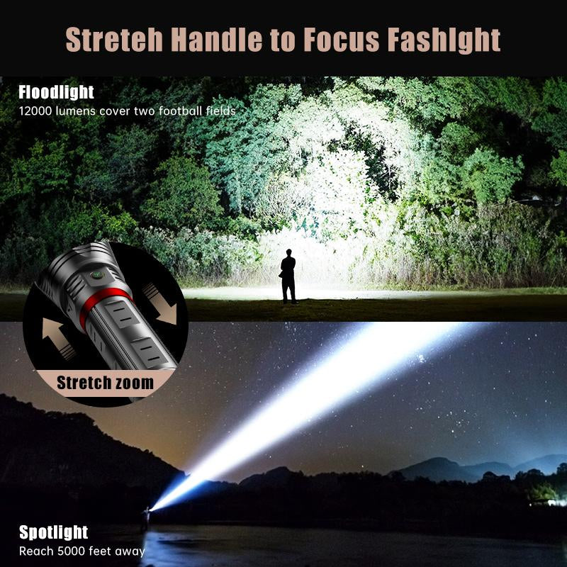 SKYFIRE Model 1209 – 2800 Lumen Rechargeable LED Flashlight, Ultra-Bright, 3 Lighting Modes, Waterproof, with Shoulder Strap – Ideal for Camping, Emergency, Hiking, and Outdoor Use