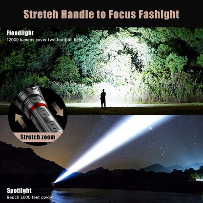 SKYFIRE Model 1209 – 2800 Lumen Rechargeable LED Flashlight, Ultra-Bright, 3 Lighting Modes, Waterproof, with Shoulder Strap – Ideal for Camping, Emergency, Hiking, and Outdoor Use